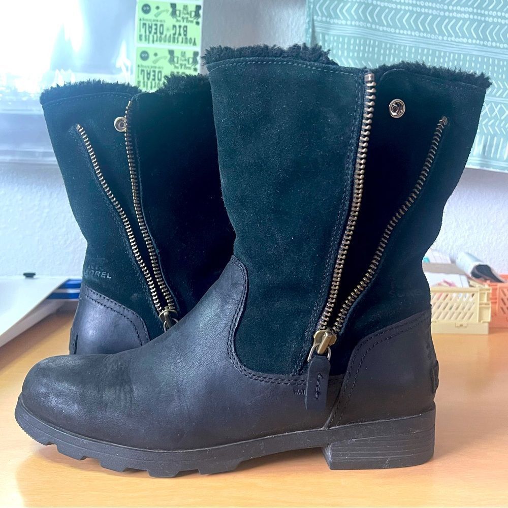 Emelie Foldover Black Leather and Suede Boot